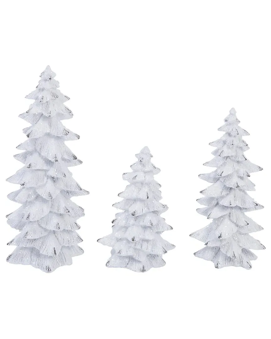 Set of 3 Resin Winter Trees with Glitter - White