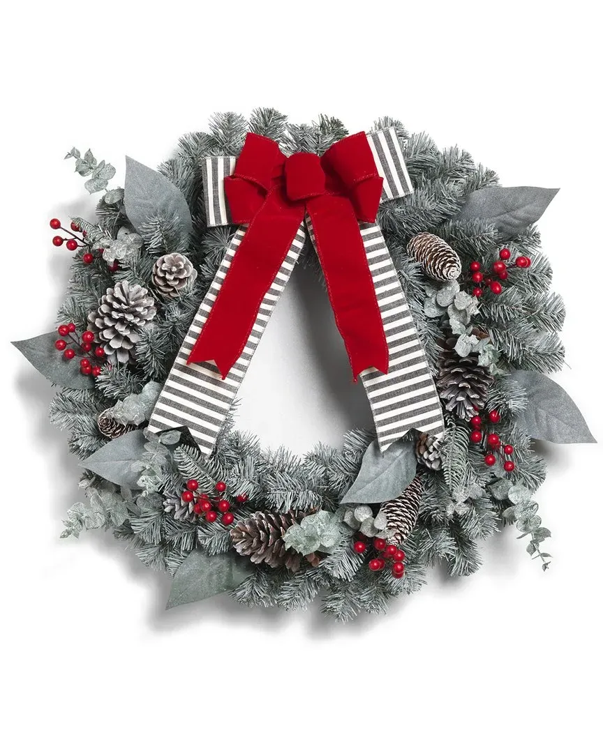 Snowy Pine Christmas Wreath with Red Berries image