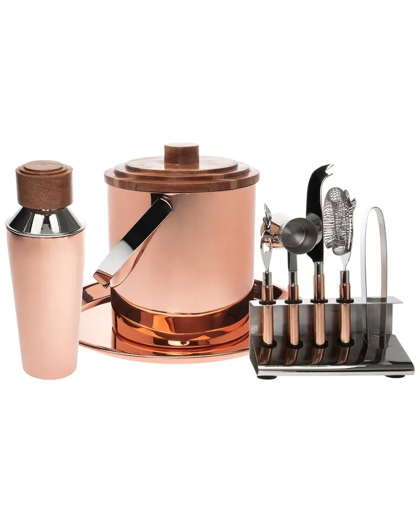 Acacia Wood & Copper 9pc Bar Tool Set - Copper