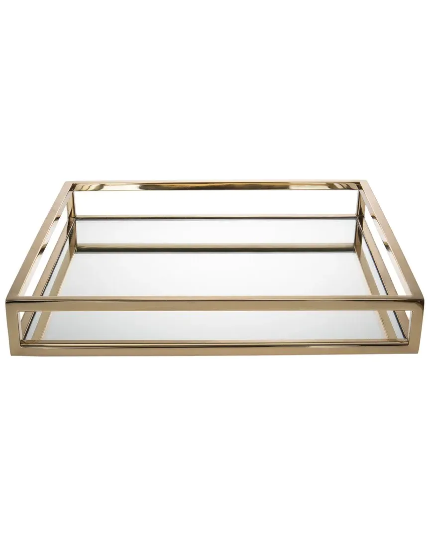 Aspen 14In Square Mirrored Tray - Gold, Stainless Steel