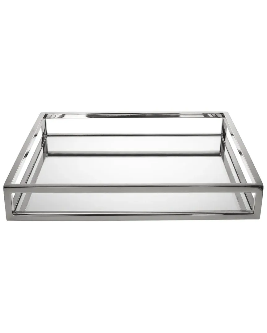 Aspen 14In Square Mirrored Tray - Silver, Stainless Steel