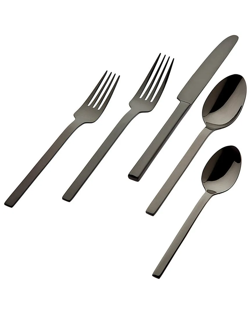 Atlas Mirrored 20pc Flatware Set - Black, Stainless Steel