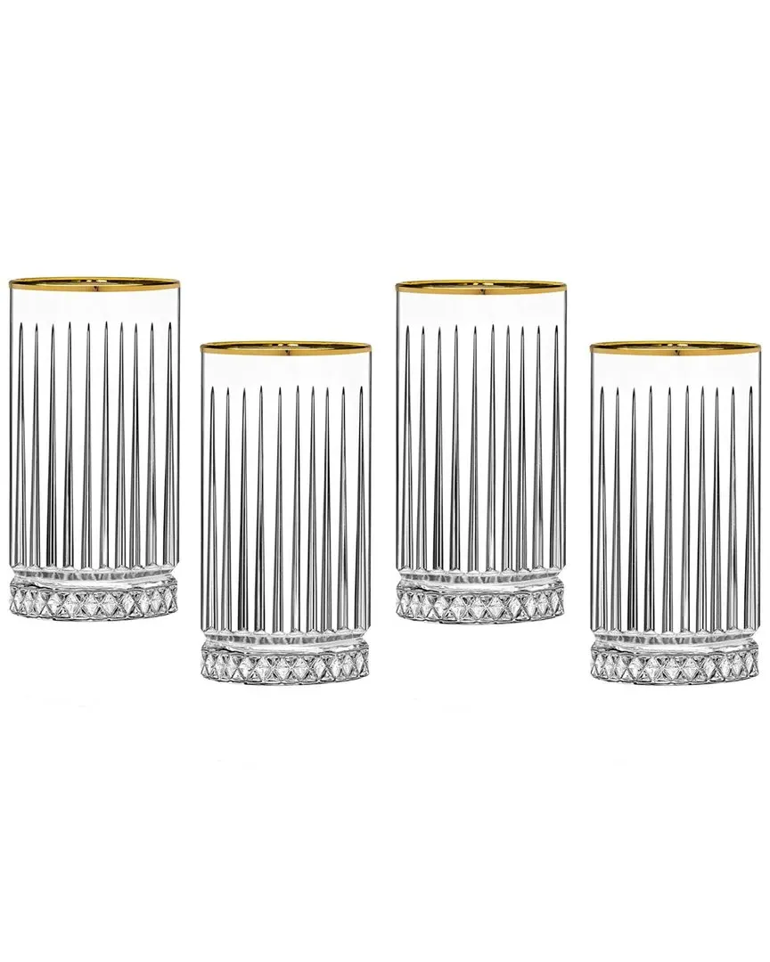 Avenue Set of 4 Highball Glasses with Gold Rim - Crystal