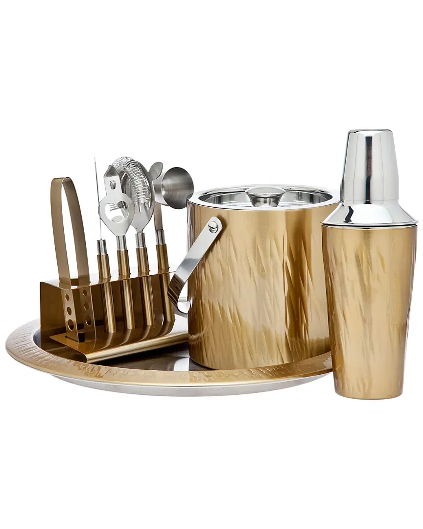 Aztec Gold 9pc Bar Set with Ice Bucket - Gold image
