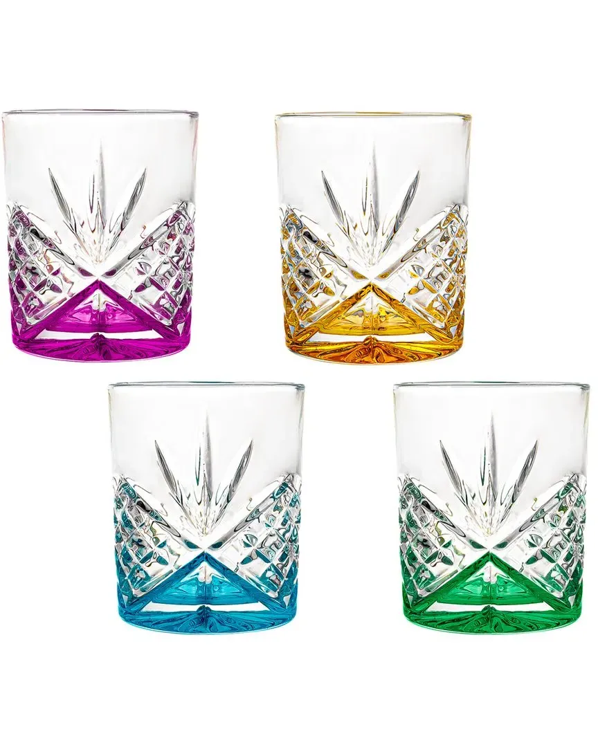 Dublin Crystal Rainbow Double Old Fashion Glasses Set of 4 - Multi