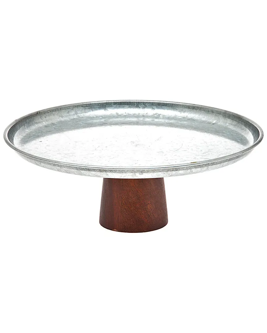 Galvanized Cake Plate & Wood Pedestal Set image