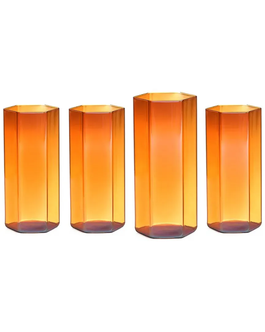 Helix Hexagonal Highball Glasses Set of 4 - Amber, Borosilicate image