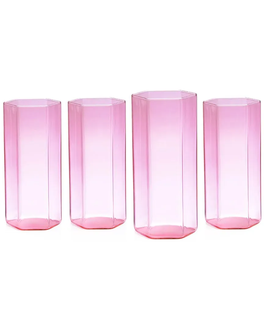 Helix Hexagonal Highball Glasses Set of 4 - Pink, Borosilicate
