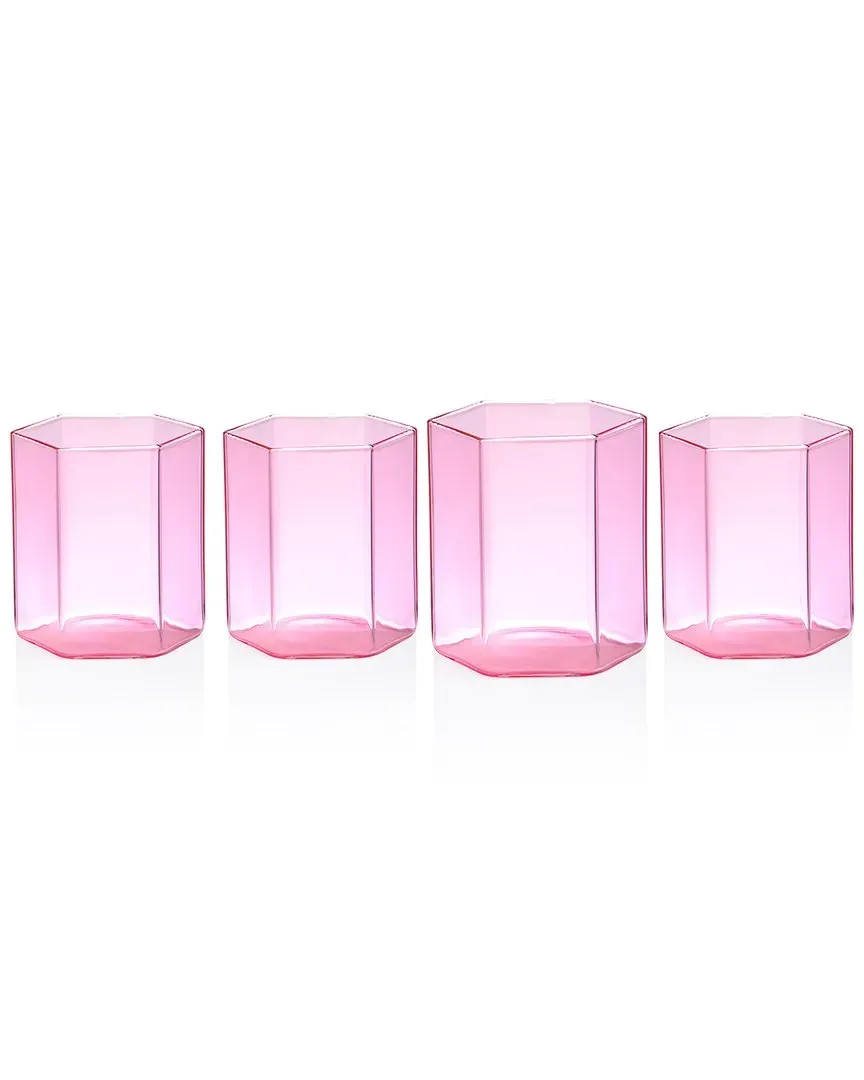 Helix Set of 4 Double Old Fashion Glasses - Pink, Borosilicate