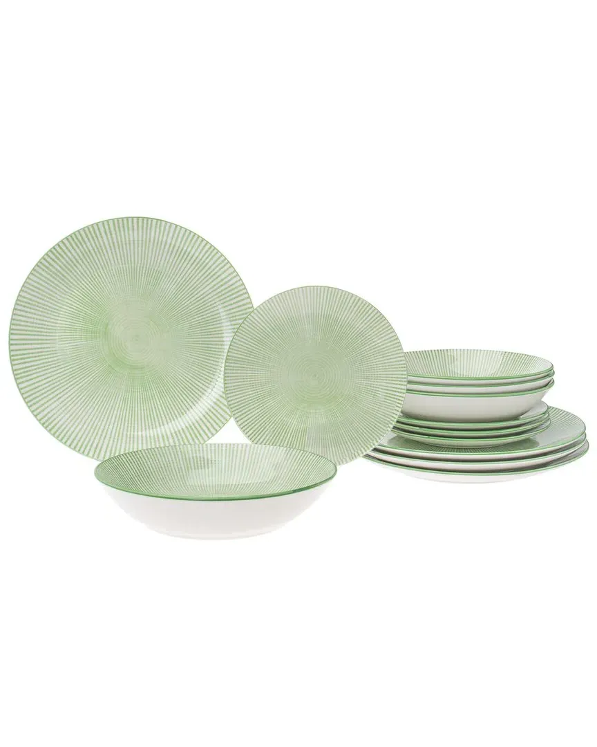 Laura 12-Piece Dinnerware Set - Green, Porcelain