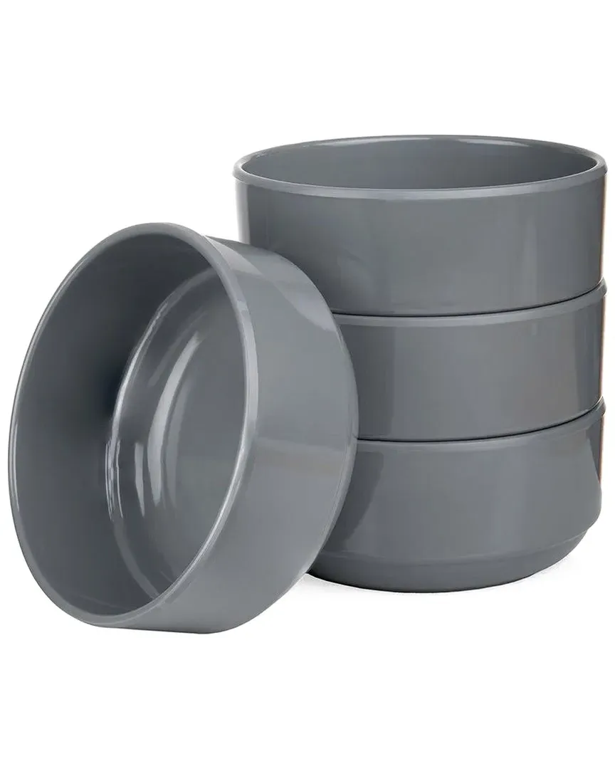 Marbella Set of 4 Stacking Cereal Bowls - Grey, Melamine image