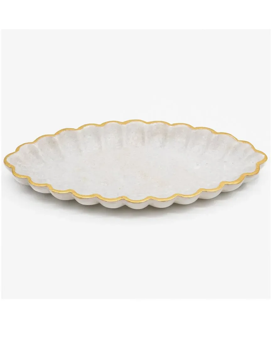 Mila Oval Scalloped Tray - White, Marble image