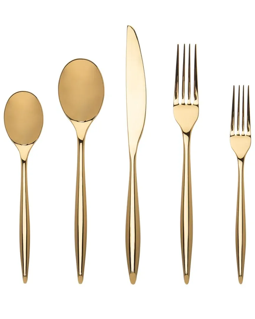 Milano Shiny 20-Piece Flatware Set - Gold, Stainless Steel