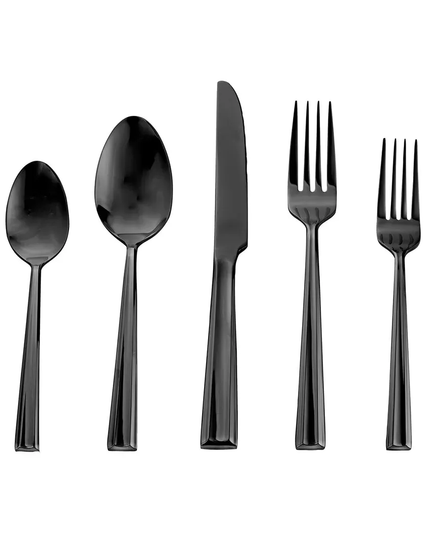 Plait Mirrored 20pc Flatware Set - Black, Stainless Steel image