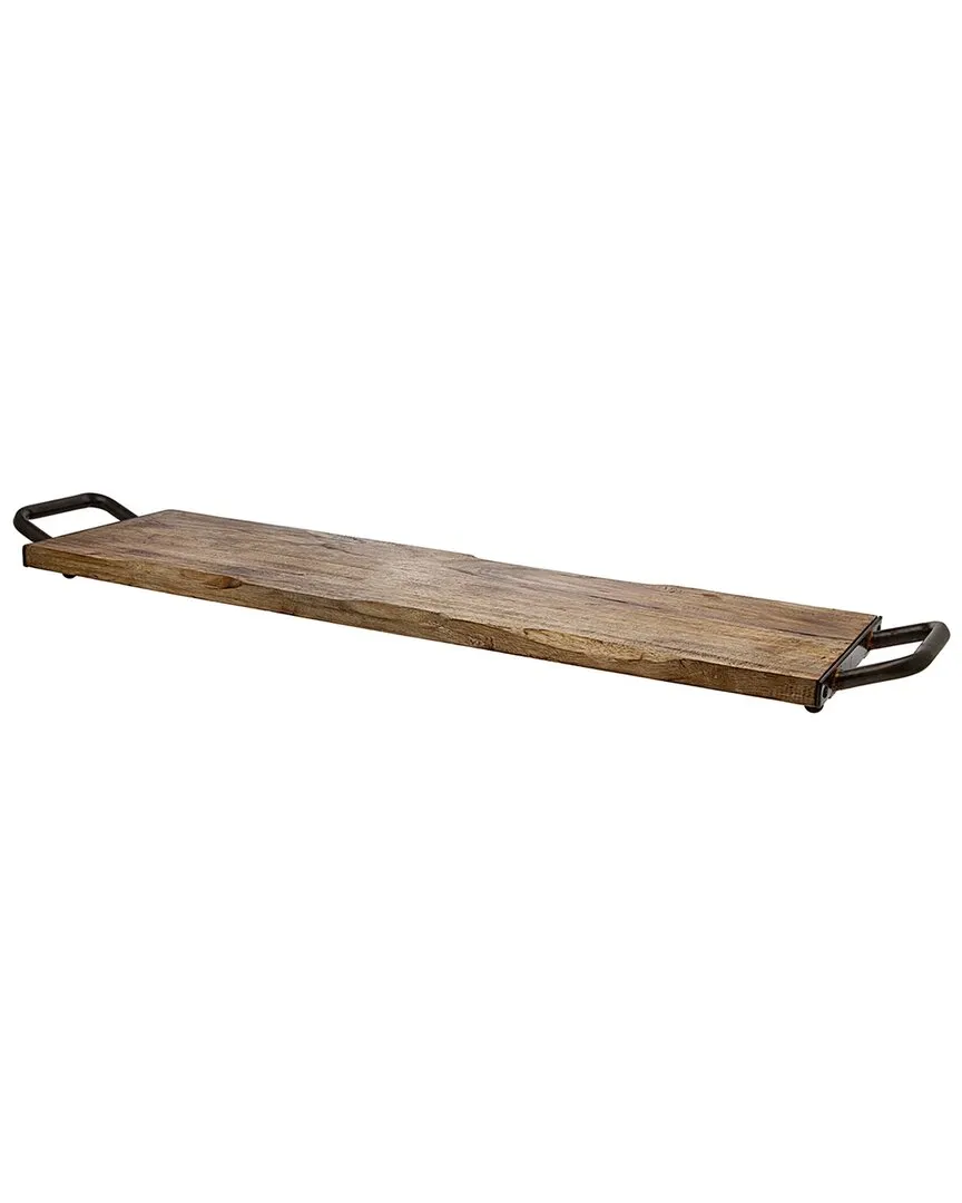 Rectangular Wood Handled Tray - Brown