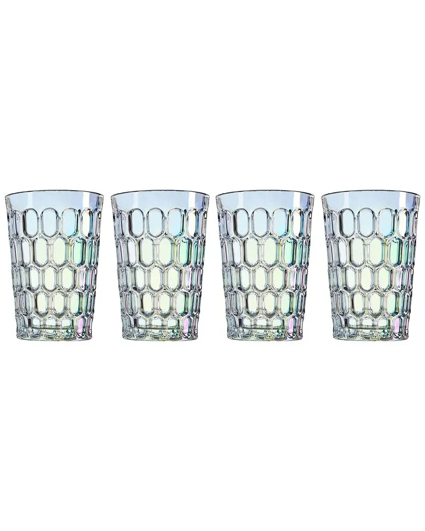 Rex Set of 4 Highball Glasses - Rainbow Iridescent, Crystal