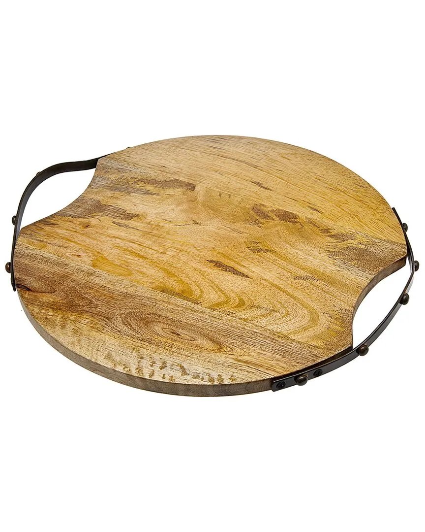 Round Wood Handled Large Tray - Brown image