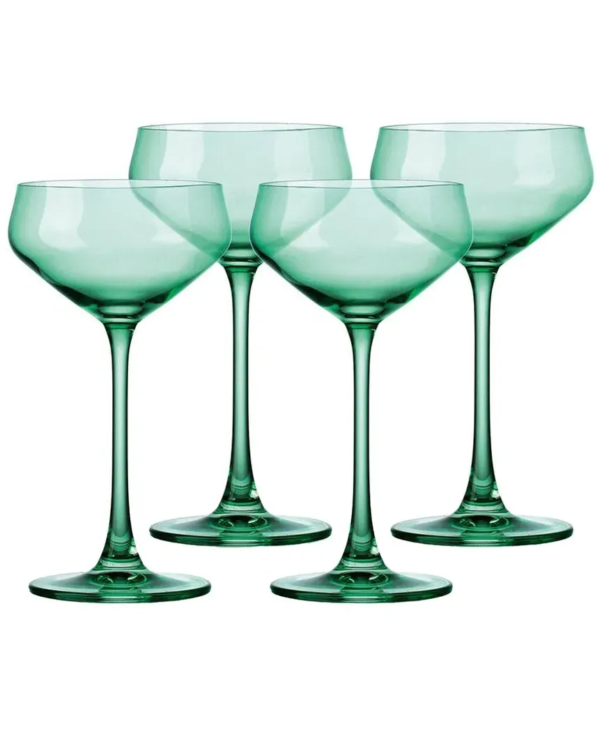 Set of 4 Champagne Coupes - Light Green, Crystal