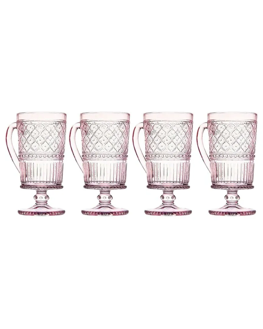 Set of 4 Claro Footed Coffee Mugs - Pink, Crystal