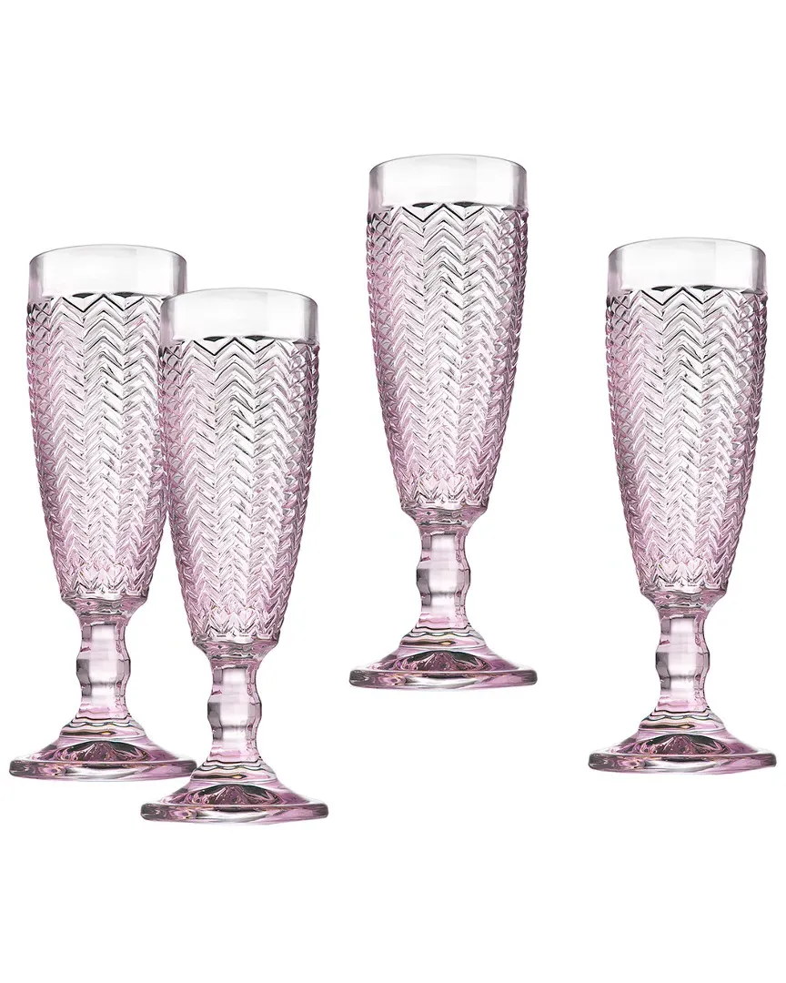Set of 4 Pink Vintage Stem Flutes - Crystal image