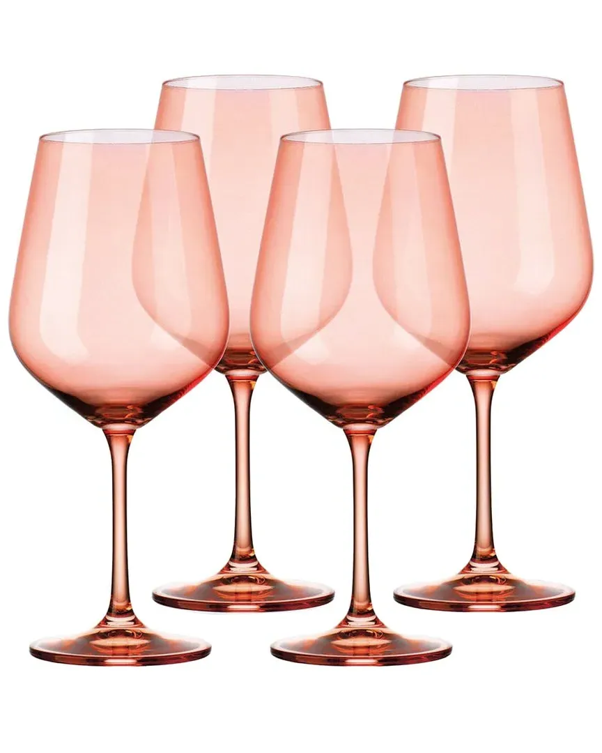 Set of 4 Red Wine Glasses - Coral, Crystal