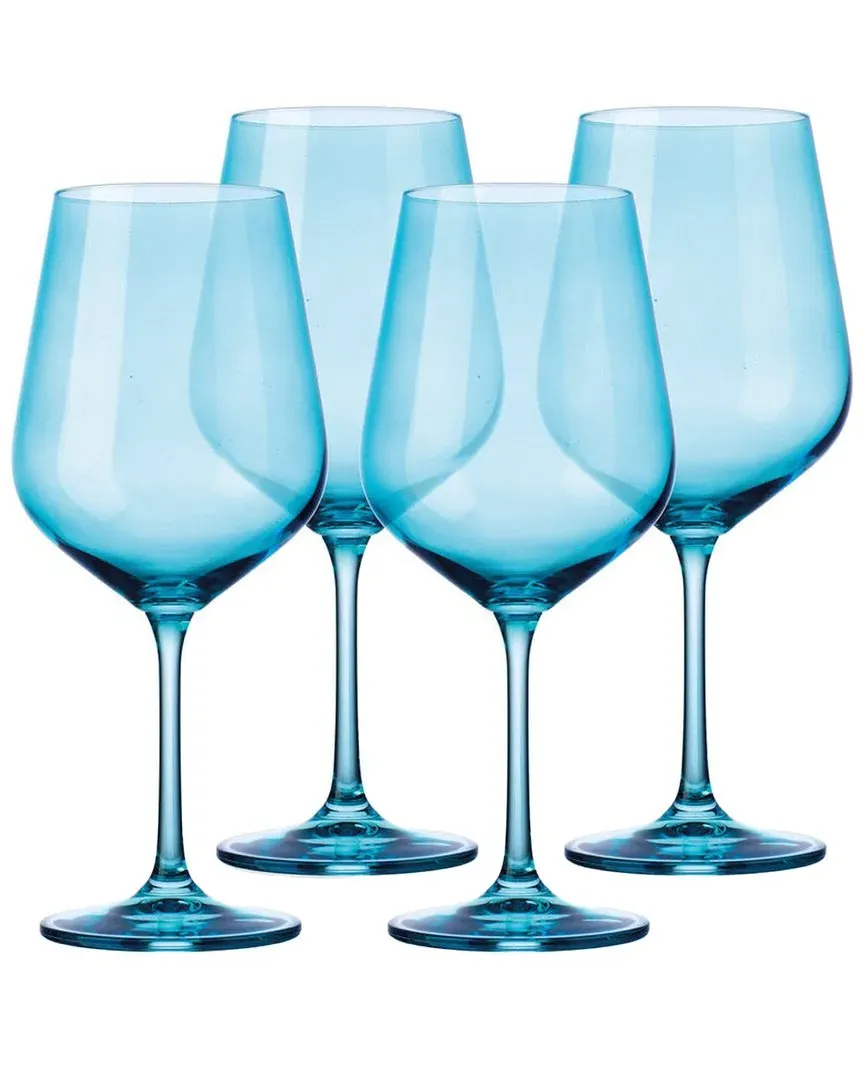 Set of 4 Red Wine Glasses - Light Blue, Crystal