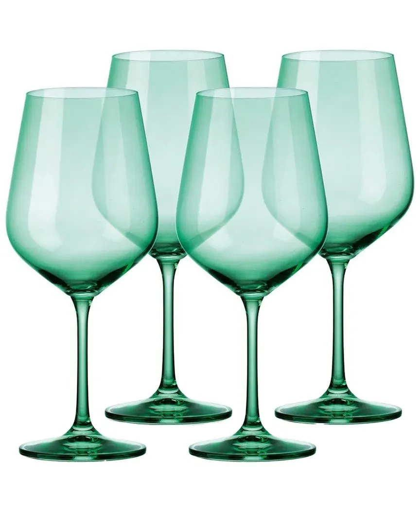 Set of 4 Red Wine Glasses - Light Green, Crystal