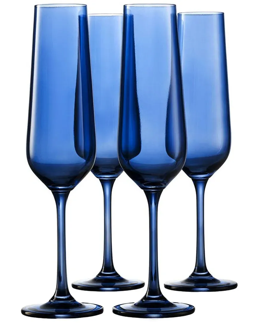 Set of 4 Sheer Flutes - Blue, Crystal