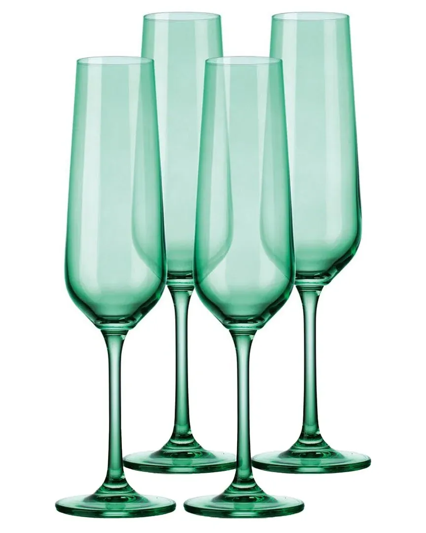 Set of 4 Sheer Flutes - Light Green, Crystal