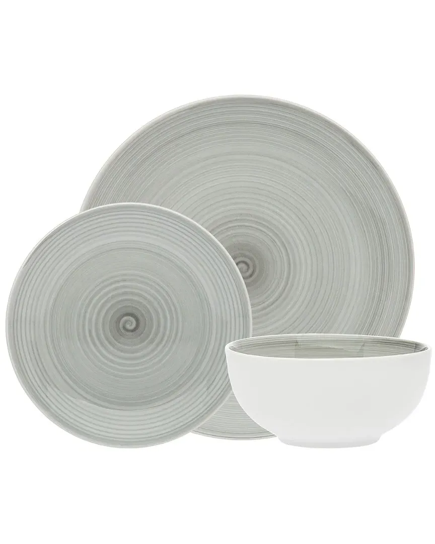 Spiral 12-Piece Porcelain Dinnerware Set - Grey