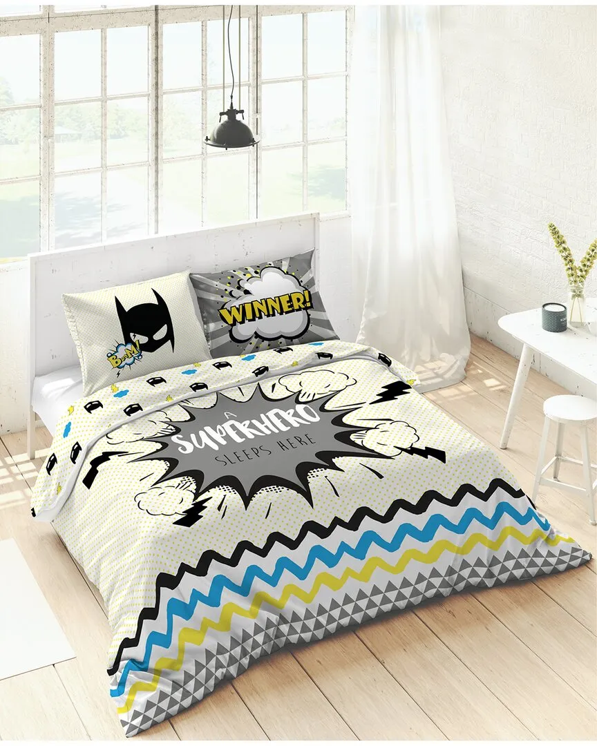 Superhero Twin Duvet Cover Set - Blue, Cotton image