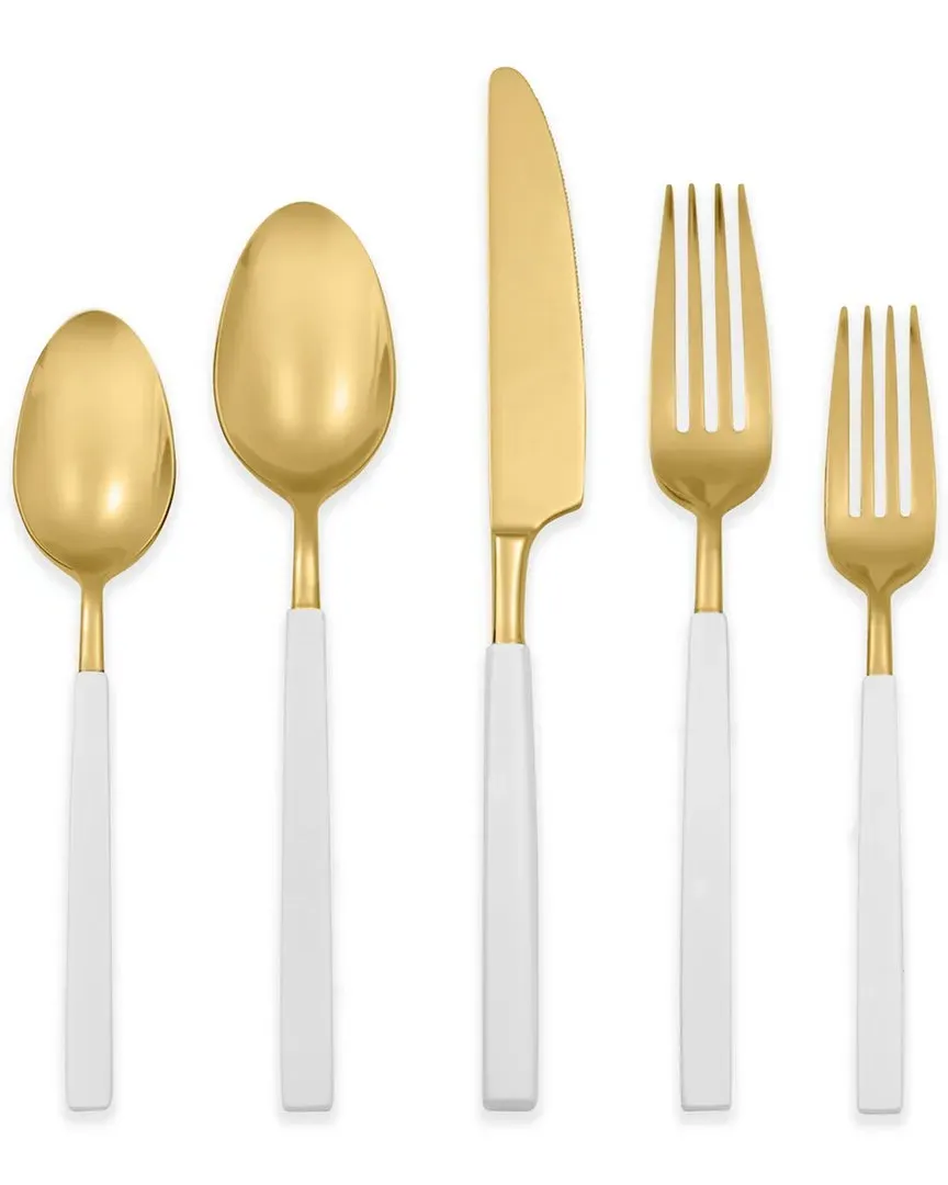 Marion 5-Piece Flatware Set - White, Stainless Steel image