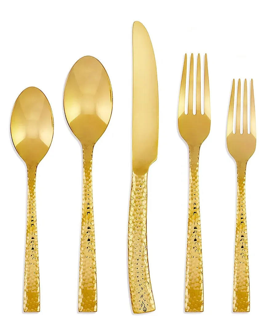 Paris Hammered 20-Piece Flatware Set - Gold, Stainless Steel image