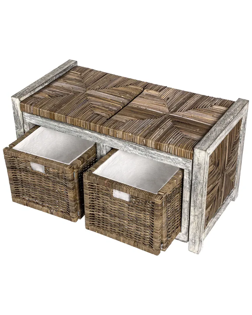 30in 2 Drawer Wicker Storage Bench - Grey image