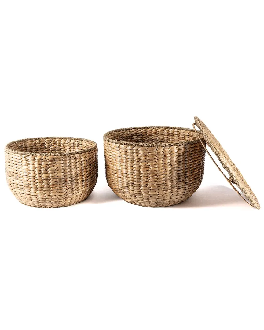 Bhola Hourglass Storage Accent Table with Lid - Brown, Hyacinth image