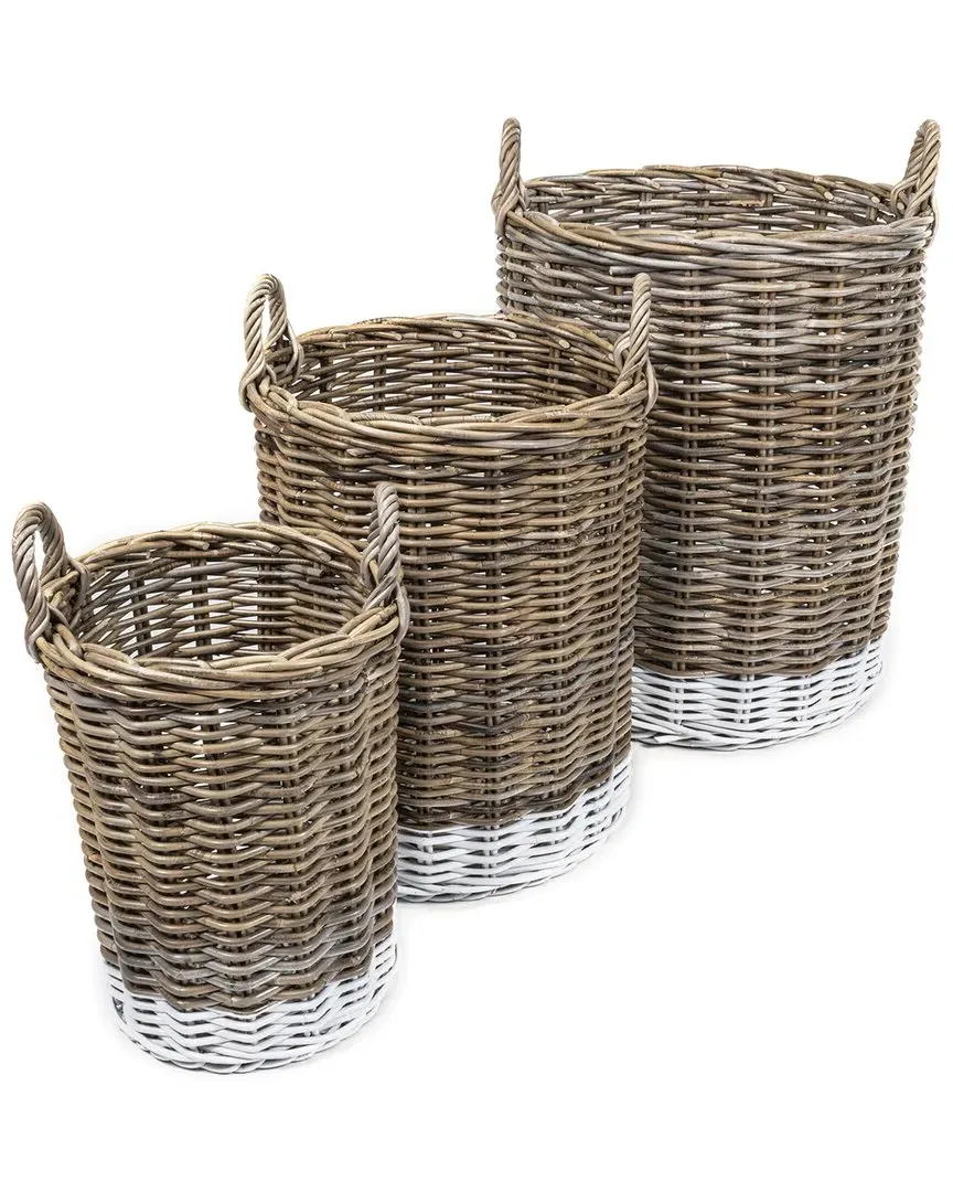 Ternion Set of 3 Nesting Baskets with Handles - Grey, Rattan image