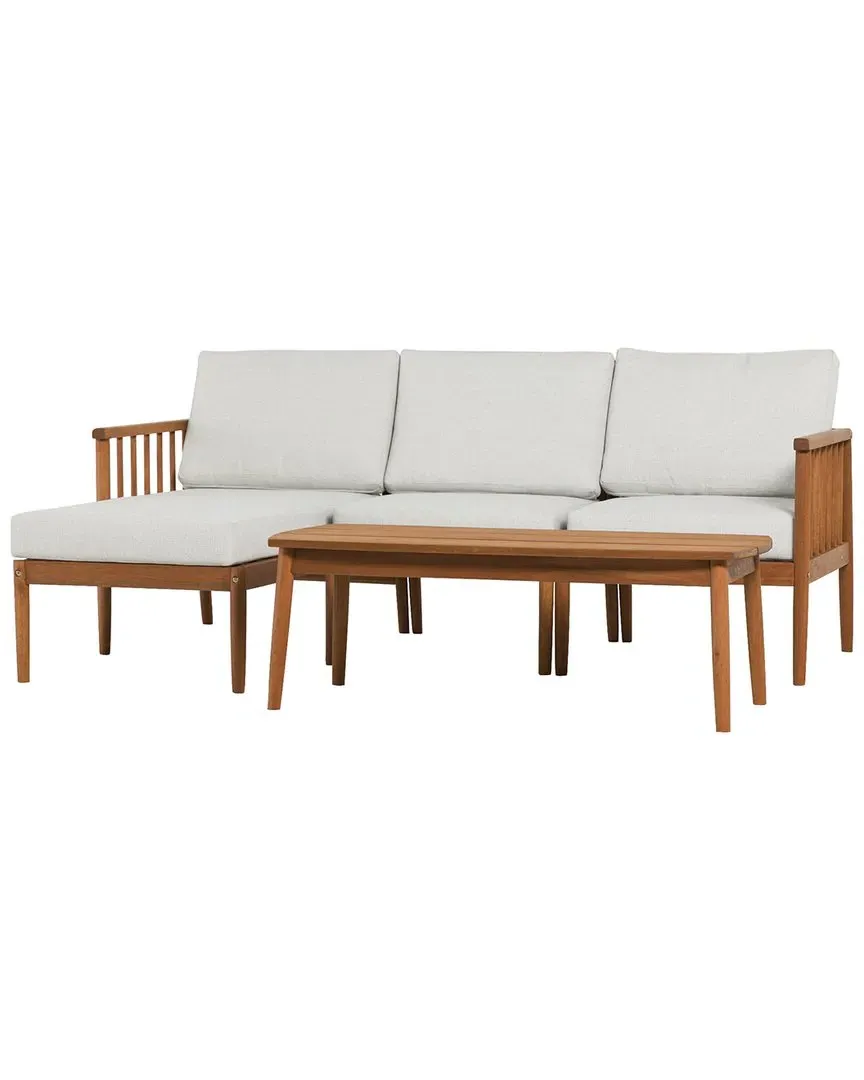 4-Piece Cushioned Eucalyptus Patio Lounge Set - Brown