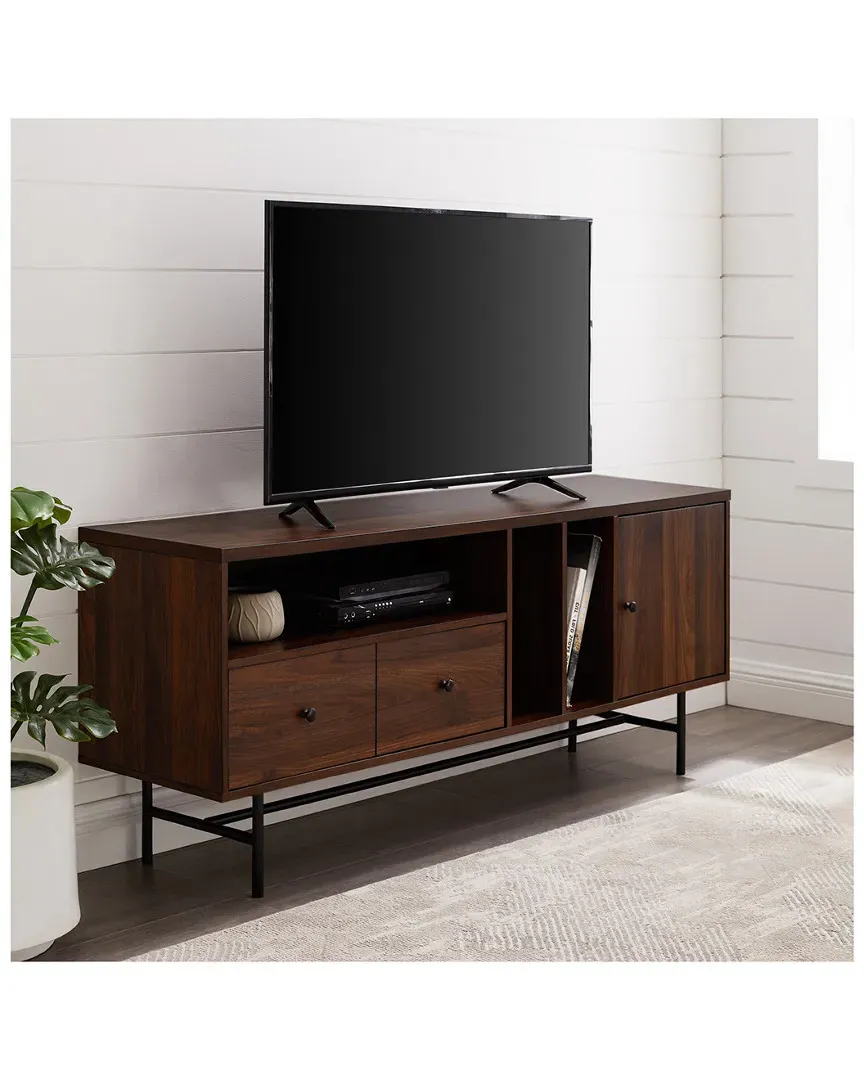60in TV Console with Record Storage - Dark Walnut