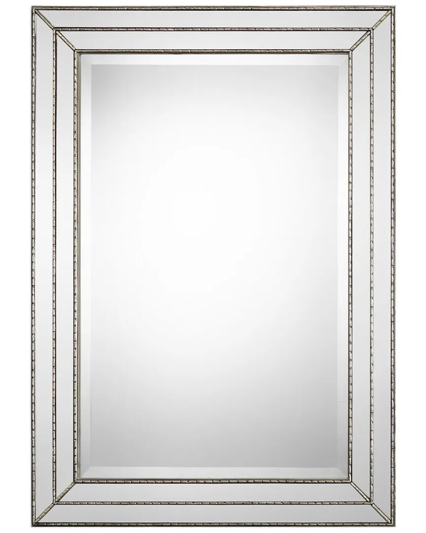 Mirror with Grooved Texture and Inlays - Silver