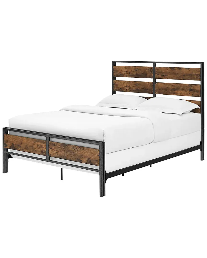 Queen Size Metal & Plank Bed - Brown image