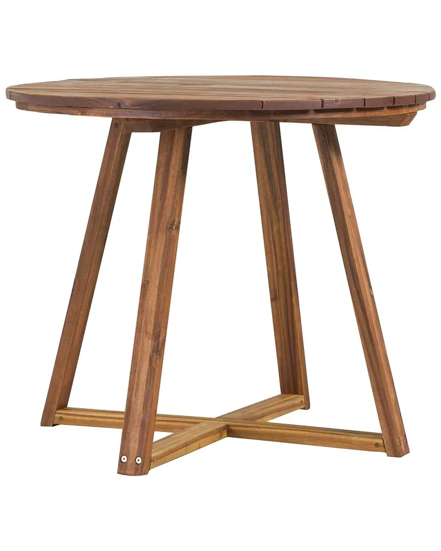 Round Patio Dining Table with Slat Top - Brown, Acacia Wood image