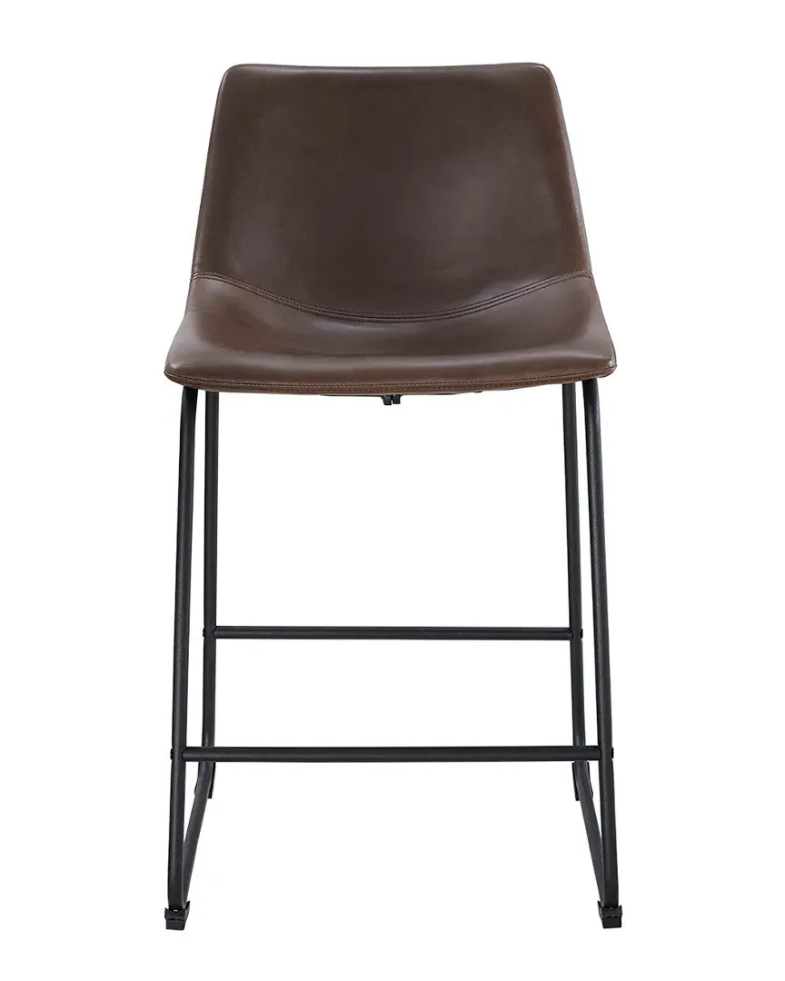 Set of 2 Faux Leather Counter Stools - Brown image