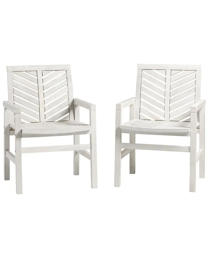 Set of 2 Wood Chevron Patio Chairs - White, Acacia image