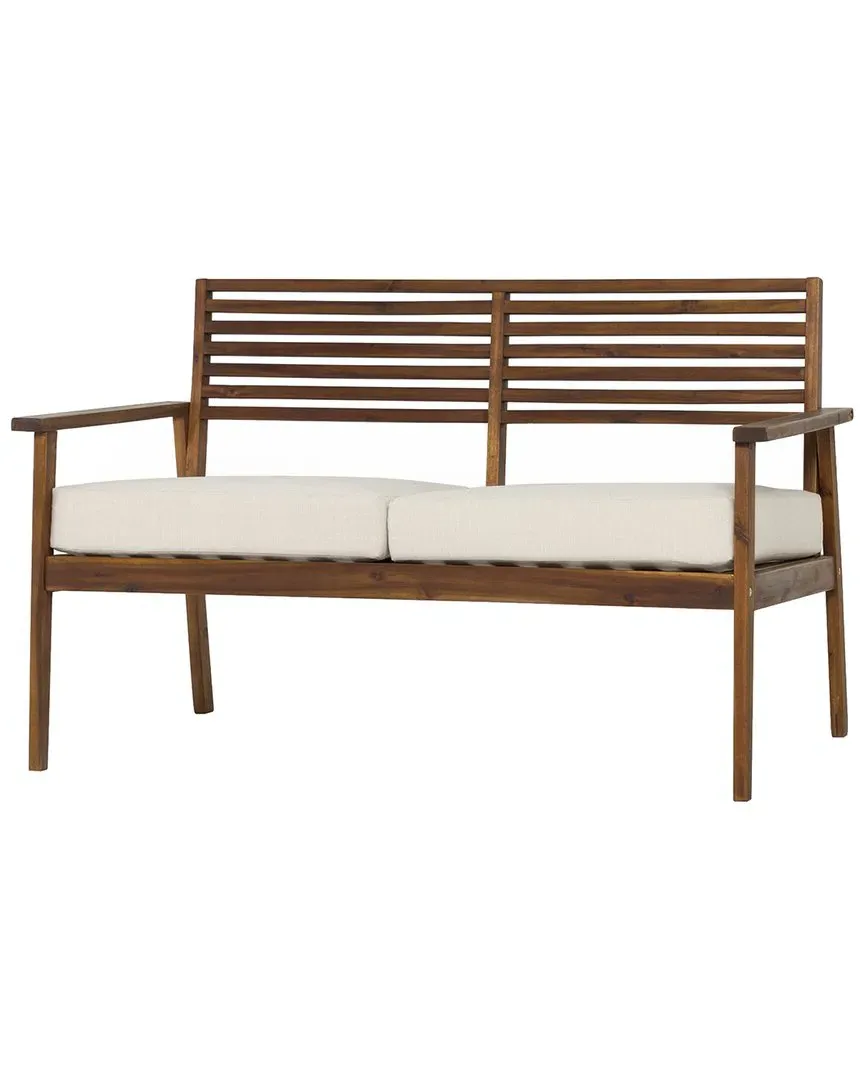 Slat-Back Acacia Patio Loveseat - Dark Brown image