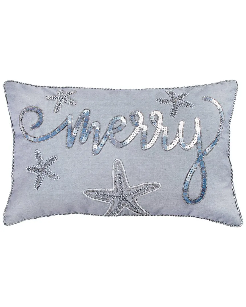 14x22 Coastal Merry Embroidered Pillow - Blue, Cotton