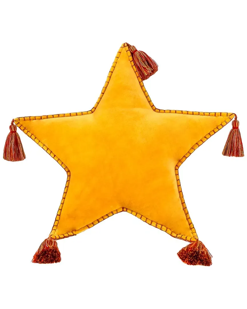 16in Star Shaped Tassel Pillow - Yellow, Cotton image