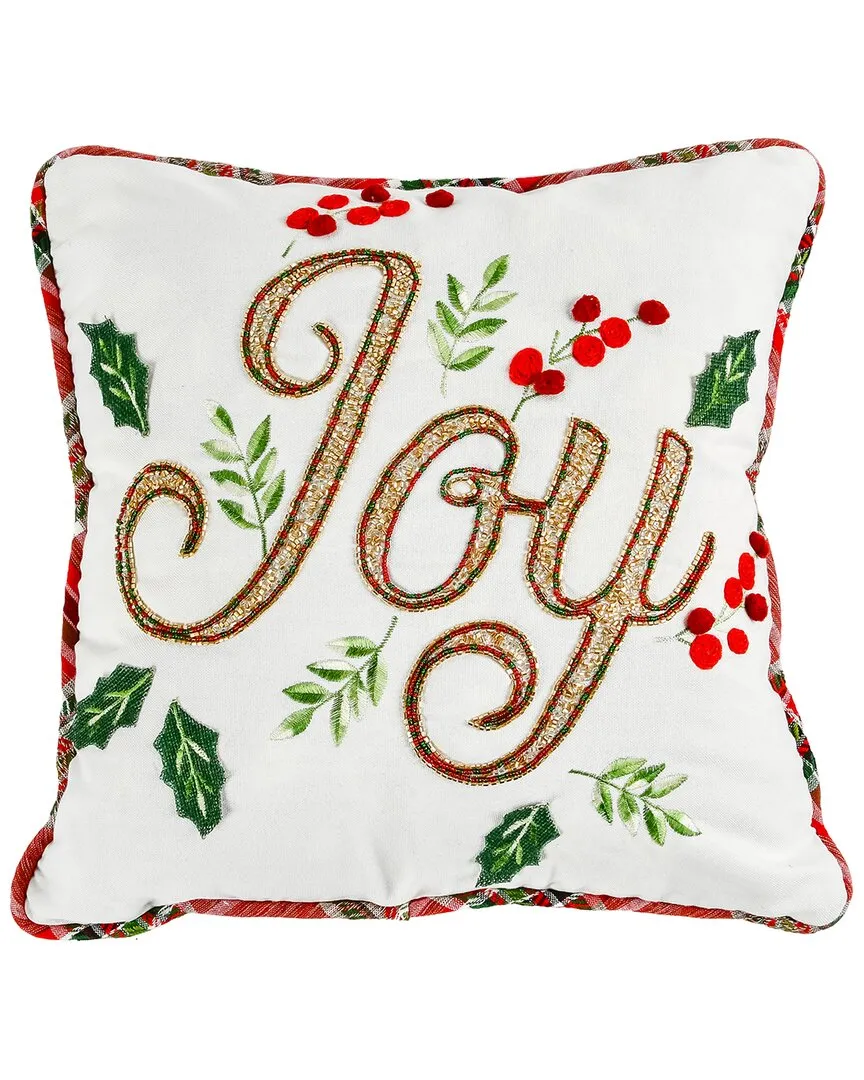 18x18 Joy Embroidered Plaid Back Pillow - Red, Cotton