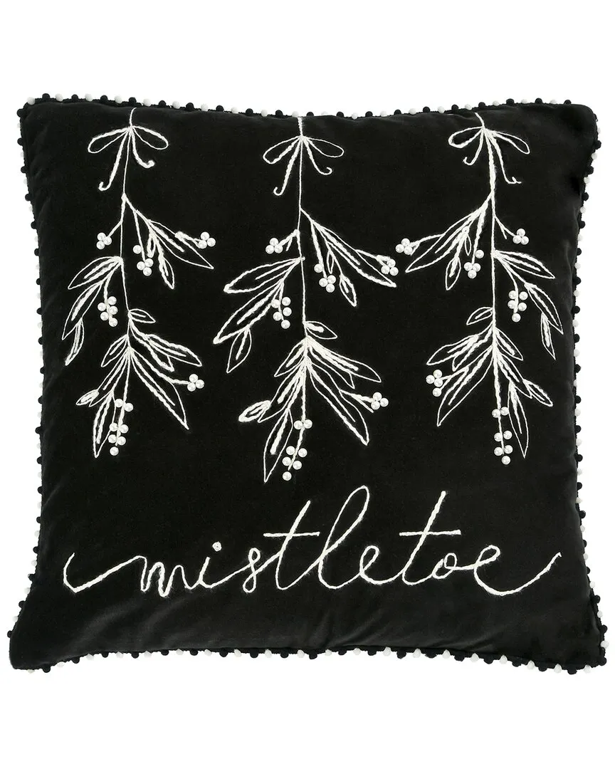 18x18 Velvet Mistletoe Pillow - Black