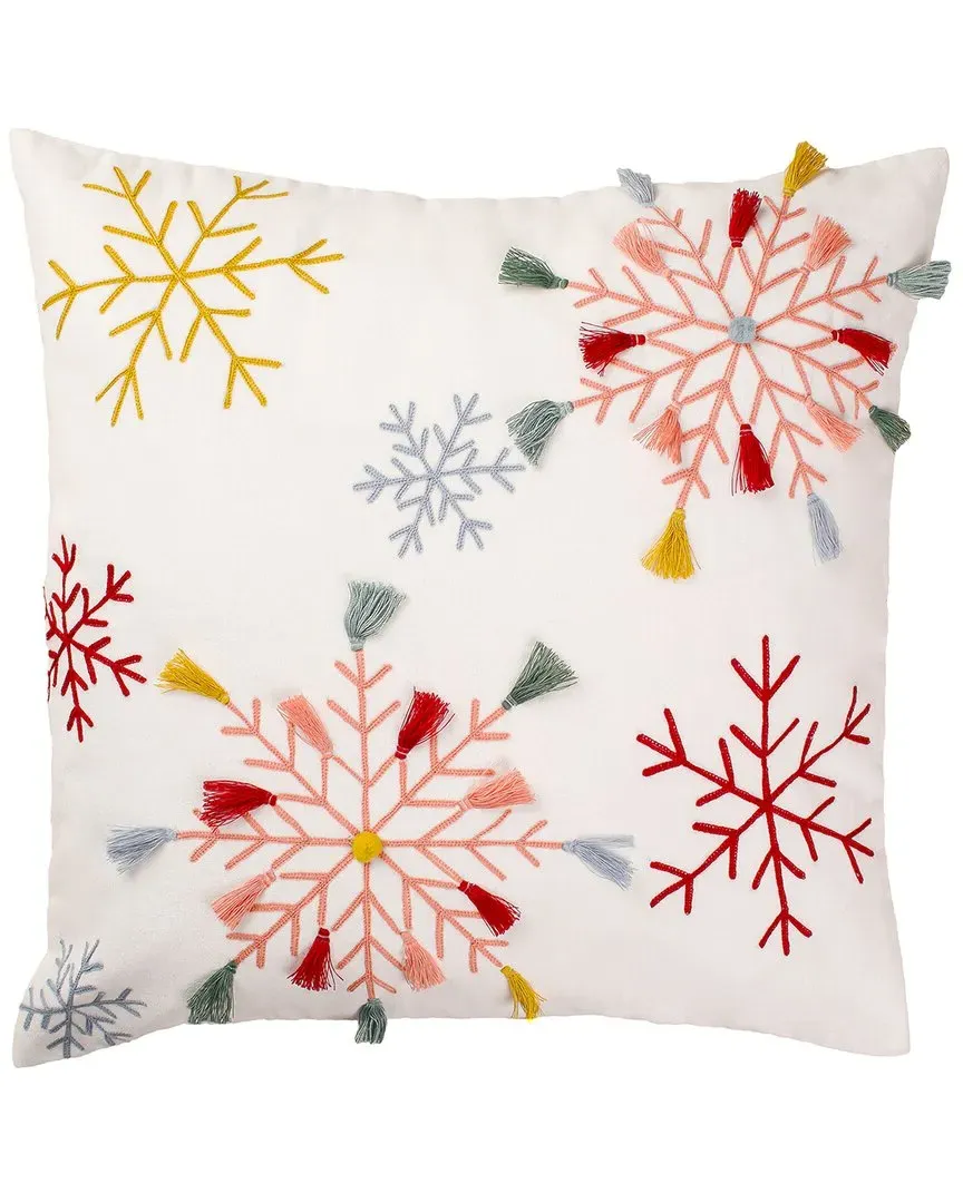 18x18 Velvet Snowflake Embroidered Pillow - White, Cotton image