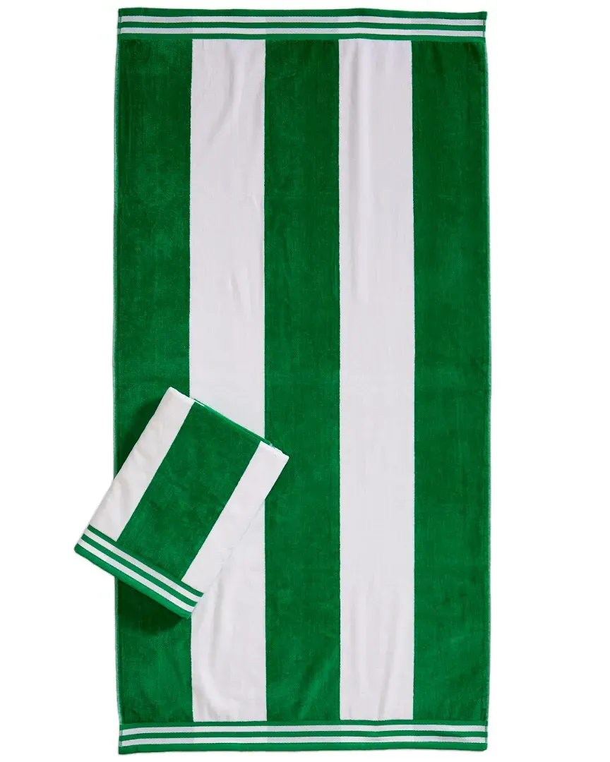 Set of 2 Cabana Stripe Beach Towels - Dark Green, Cotton image